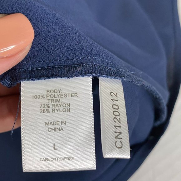 SoHo Womens Navy Blue High/Low Sheer Top with Lace Yoke and Front Zipper Size L - Picture 4 of 10